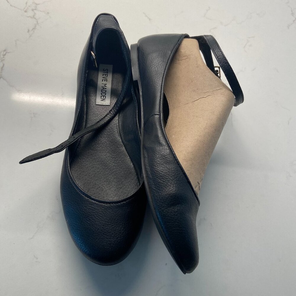 Steve Madden Black Ankle Strap Ballet Flats 8.5